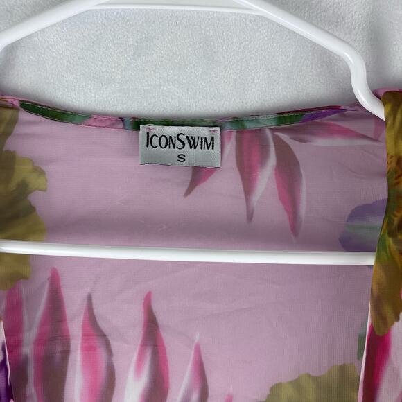 Icon Swim Women’s Small Swim Cover Sheer Tropical Pink Pool Side Vacation Resort - Picture 3 of 9